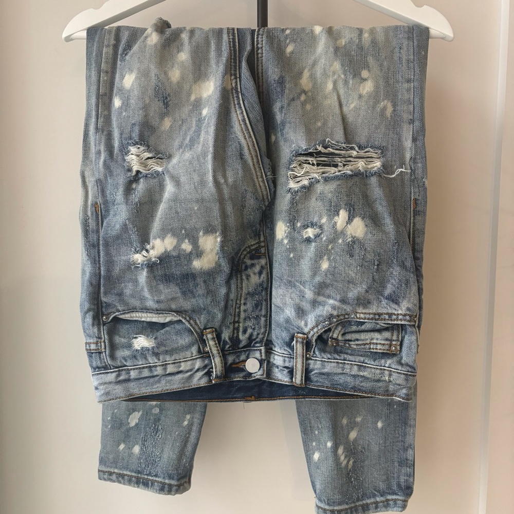 Light Blue Distressed Men’s Jeans - Bleached Effect